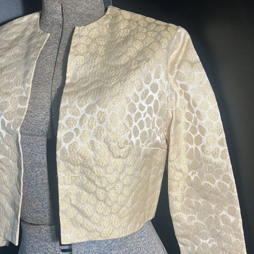 Vintage Handmade Metallic Light Gold Leopard Print Bolero Cropped Jacket - Picture 6 of 10